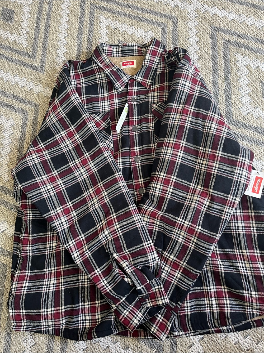 Wrangler Black & Burgundy Plaid Button-Down Shirt